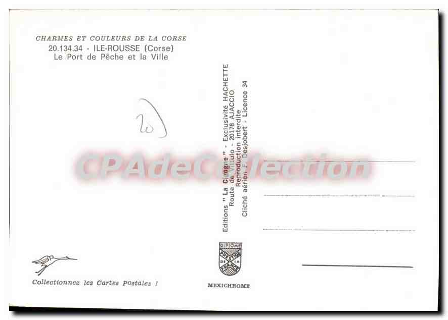 Le Port de Pêche et la Ville — Ile-Rousse (Corse) — Éditions 'La Grigia' - Diplôme Mexichrome — Verso