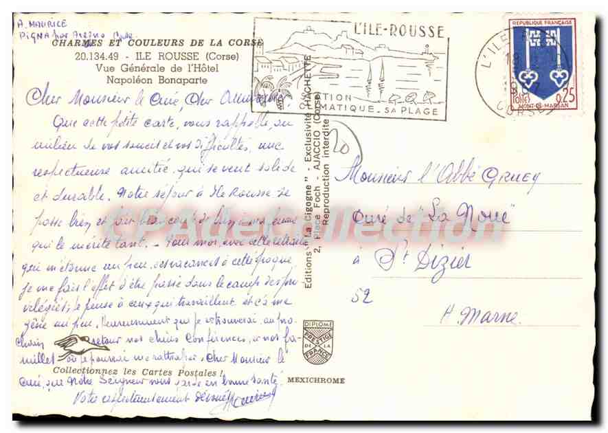 CPSM Ile Rousse Vue Generale De I'Hotel Napoleon Bonaparte — Verso