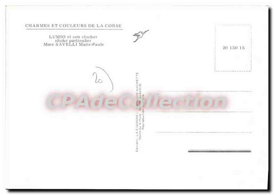 CPSM Lumio et son clocher Cliche Particulier Savelli Marie Paule — Verso