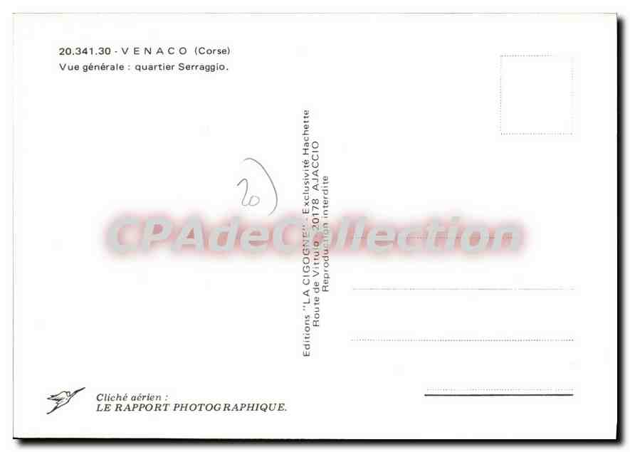 Venaco (Corse) — quartier Serraggio — Editions LA CIGOGNE — Reverso
