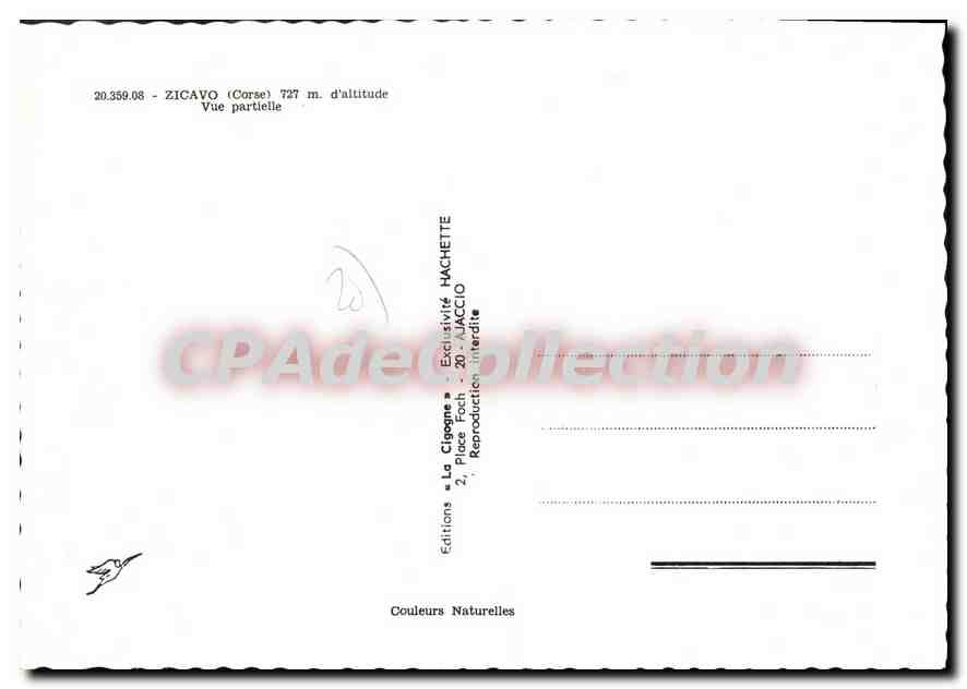 Zicavo (Corse) — Vue partielle — Editions La Cigogne, Ajaccio — Verso