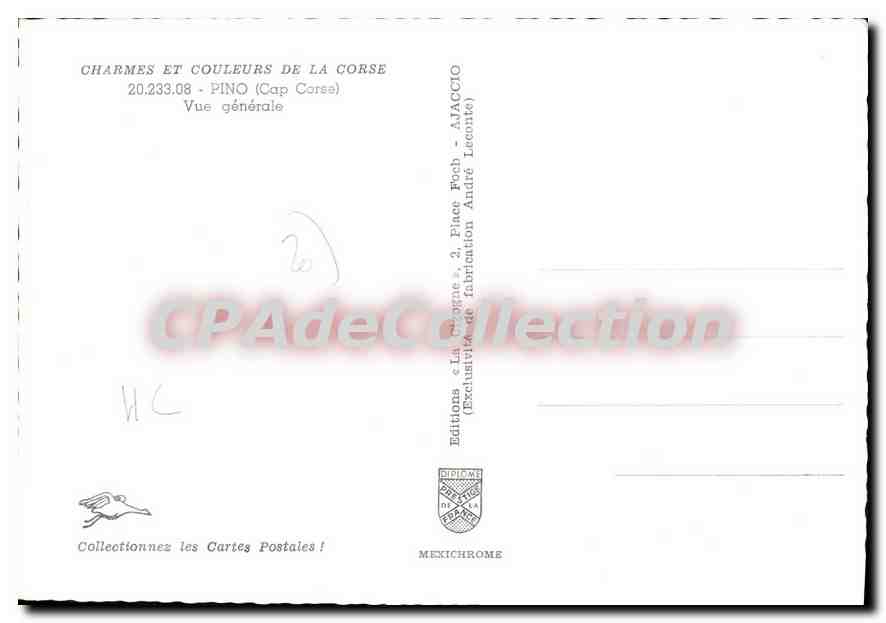Pino (Cap Corse) — Vue générale — Editions Mexichrome — Verso
