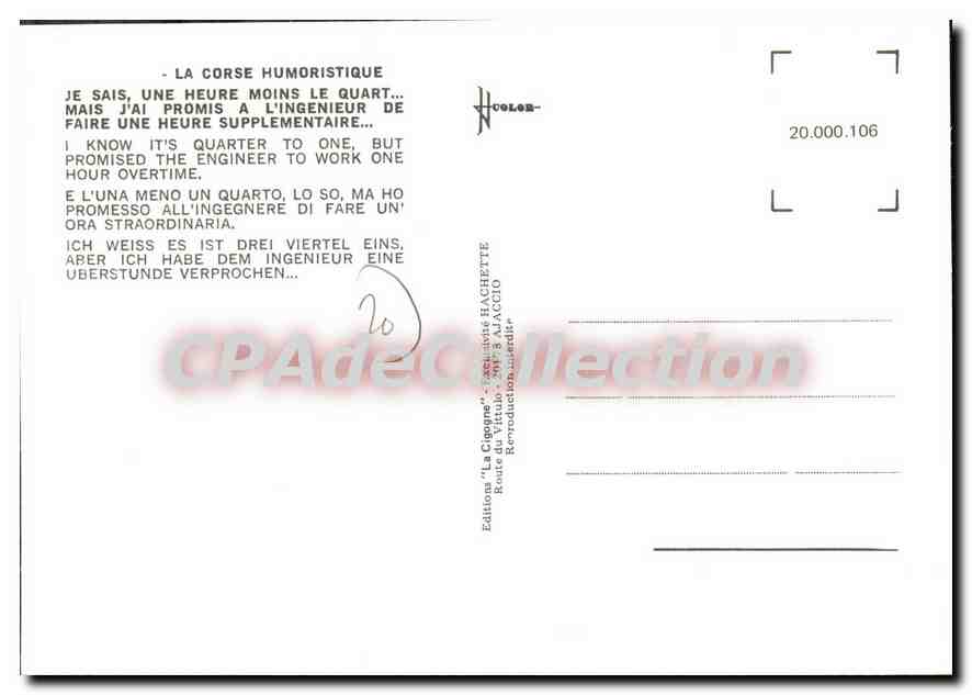 CPSM La Corse Humoristique travaux une heure moins le quart Ed Rochiccioli — Verso