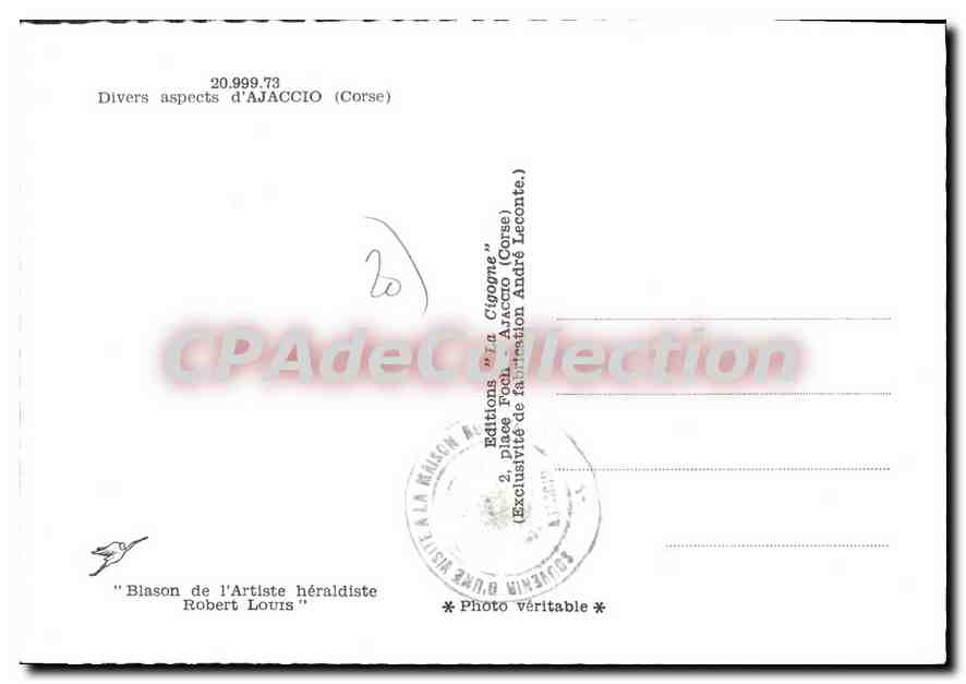 Ajaccio — Divers aspects — Éditions "La Cigogne" — Verso