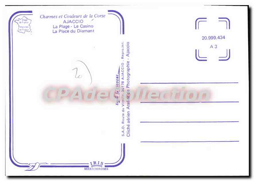 Ajaccio — La Place du Diamant — Éditeur Iris Mexichrome, n° 20.999.434 — Achterkant