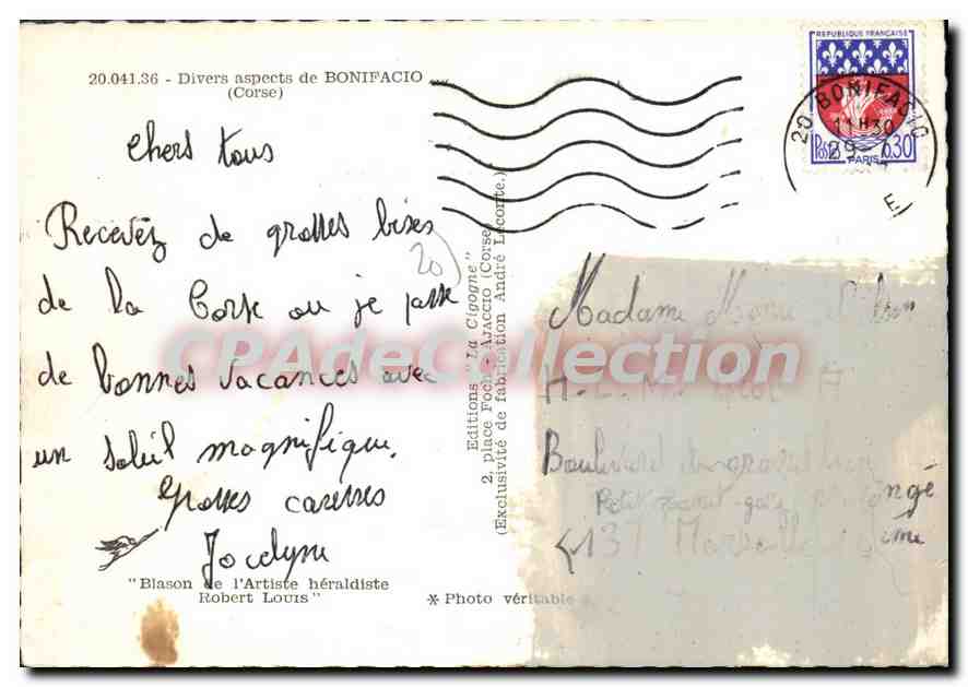 CPSM Souvenir De Bonifacio Corse — Verso