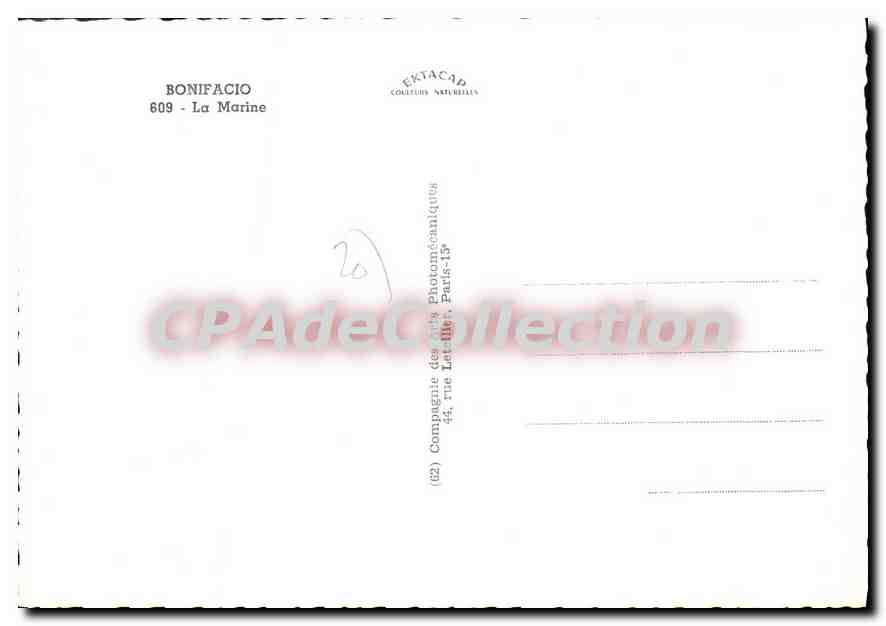 Bonifacio — La Marine — Ektacap Collection, n°609 — Verso