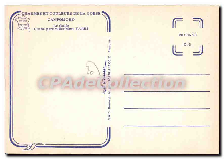 CPSM Charmes Et Couleurs De La Corse Campomoro Le Golfe Cliche Particulier Mme Fabri — Verso