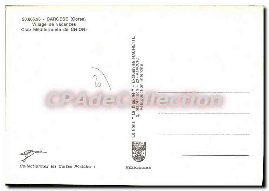 CPSM Charmes Et Couleurs De La Corse Cargese Village De Vacances Club Mediterranee De Chioni — Verso
