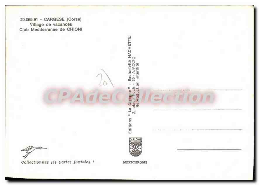 CPSM Cargese Village De Vacances Club Mediterranee De Chioni — Verso