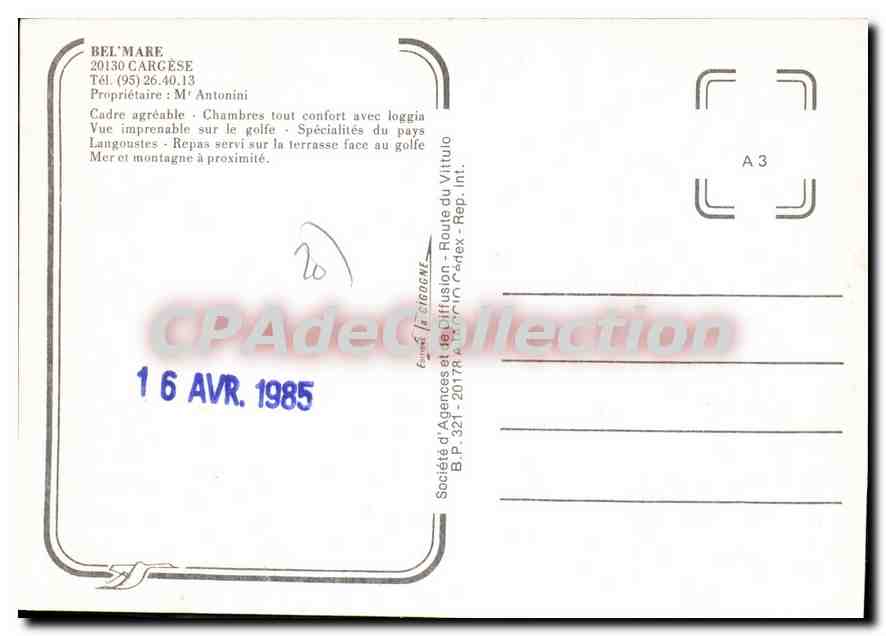 CPSM Bel'Mare Cargese Vue Imprenable Sur Le Golfe — Verso