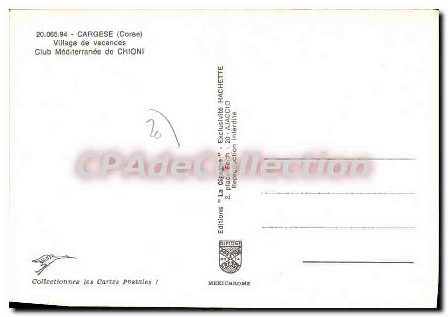 CPSM Cargese Village De Vacances Club Mediterranee De Chioni — Verso