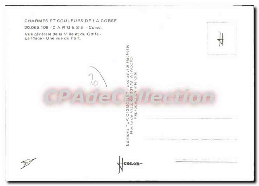 Cargèse — Vue générale de la ville et du golfe — Éditions 'LA CIGOGNE' n°20.065.108 — Verso