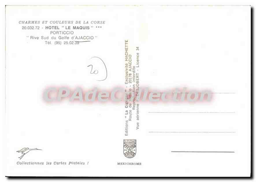 CPSM Hotel Le Maquis Porticcio Rive Sud Du Golfe D'Ajaccio — Verso