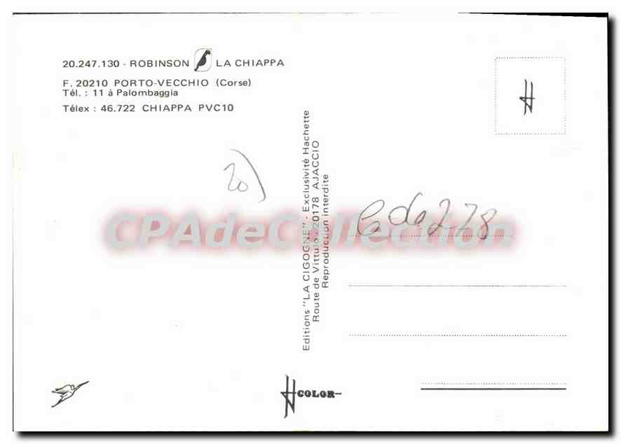 CPSM Porto Vecchio Robinson la Chiappa palombaggia — Verso