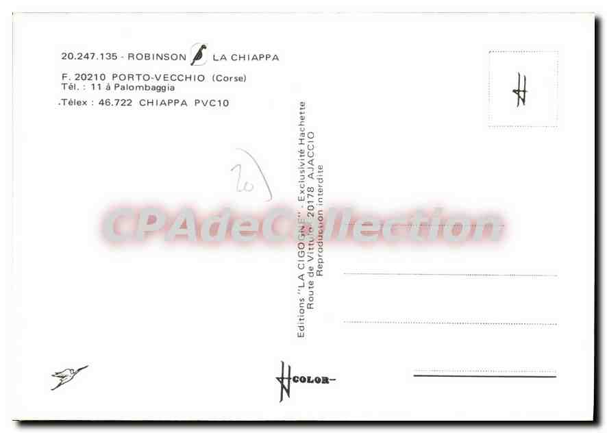 CPSM Porto Vecchio Robinson la Chiappa palombaggia — Verso