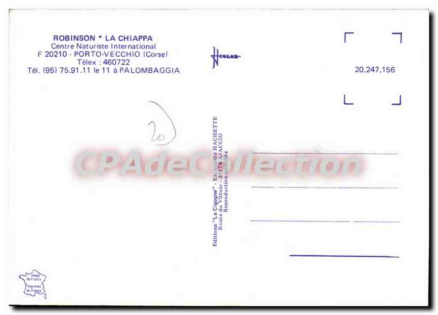 CPSM Porto Vecchio Palombaggia robinson la chiappa centre naturiste — Verso
