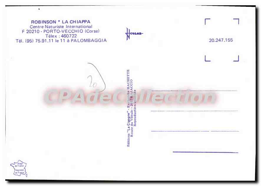 Porto-Vecchio — vue panoramique — Édition 'La Cigogne' par Hachette — Verso