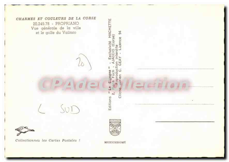 Propriano — Vue générale de la ville et du golfe du Vainco — Éditions Hachette — Verso