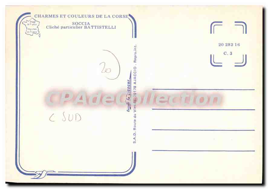 CPSM Soccia Cliche Particulier Battistelli — Verso