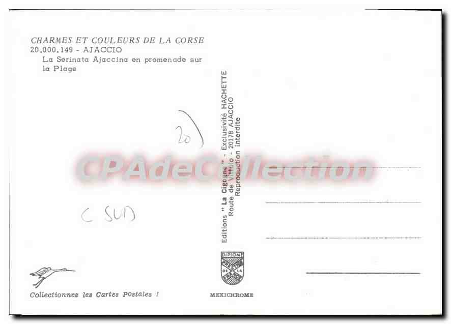 La Serinata Ajaccina — promenade sur la plage — Éditions Diplome, série 20.000.149 — Verso