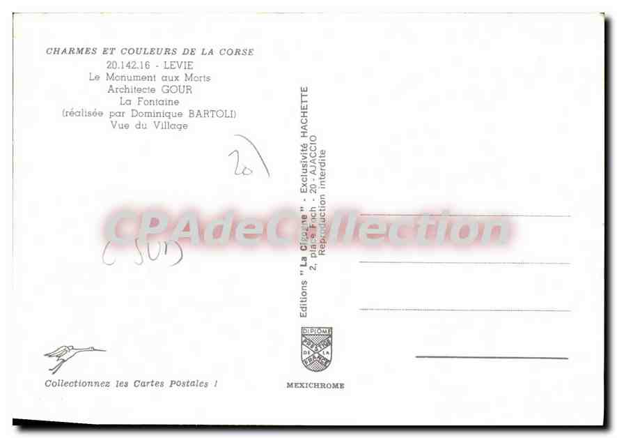 CPSM Levie Le Monument Aux Morts Architecte Gour La Fontaine — Verso