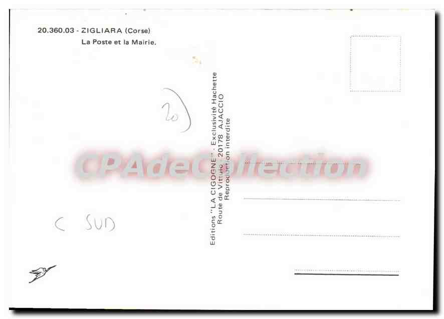 CPSM Zigliara La Poste Et La Mairie — Verso