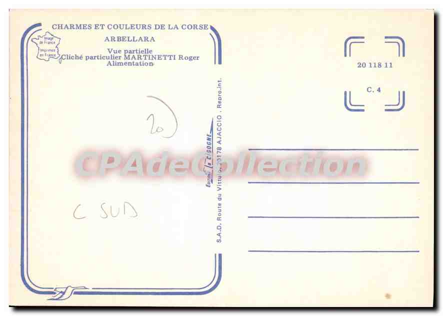 CPSM Arbellara Cliche Particulier Martinetti Roger Alimentation  — Verso