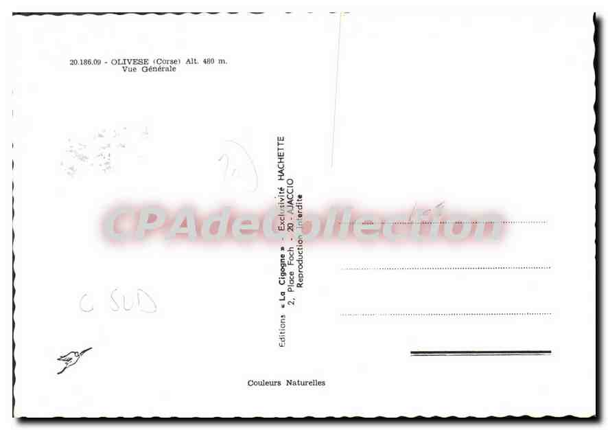 Olivese (Corse) — Vue Générale — Éditions « La Ciose » Hachette — Verso