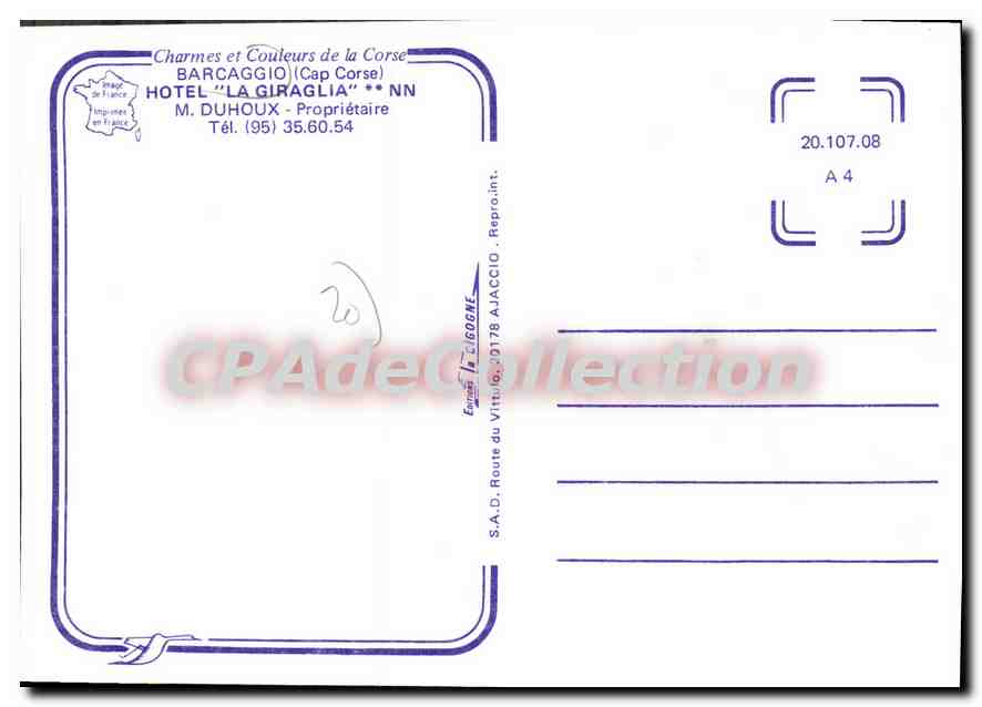 CPSM Barcaggio Hotel La Giraglia Proprietaire duhoux — Verso