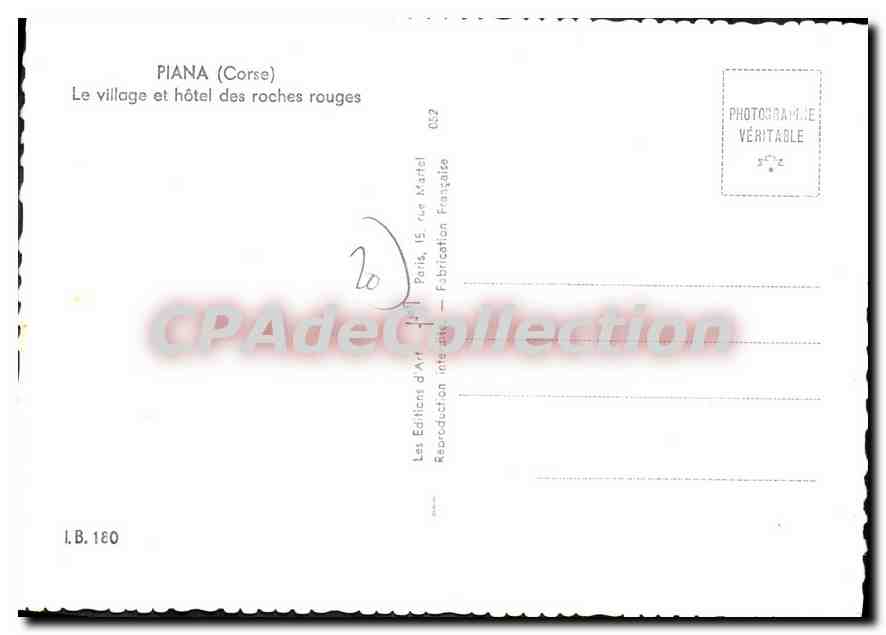 CPSM Piana Le Village Et Hotel Des Roches Rouges — Verso