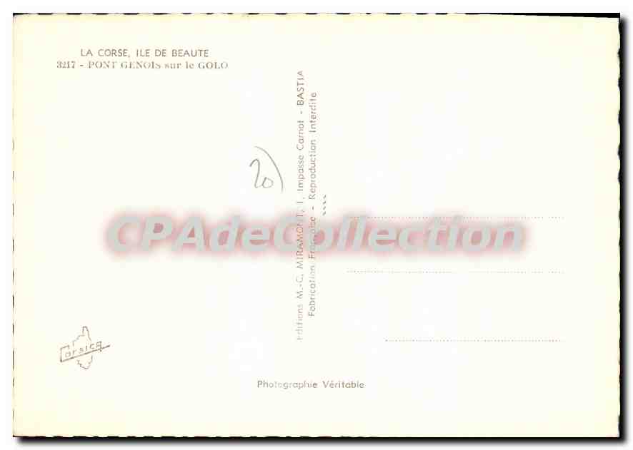 CPSM La Corse Ile De Beaute Pont Genois Sur Le Golo — Verso
