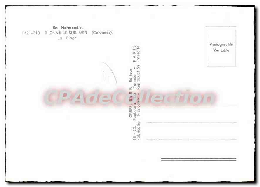Blonville-sur-Mer — La Plage — GREFF, S.E.R. Paris — Verso
