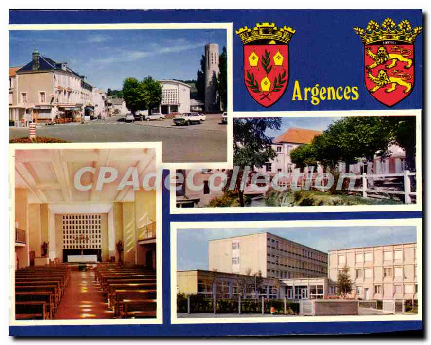 Argences — vue de la ville, église, édifice public — éditeur non identifié, n° de série non visible