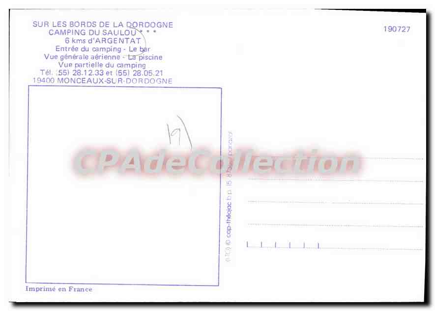 Camping du Saulou — Monceaux-sur-Dordogne — CPAdeCollection — Rückseite