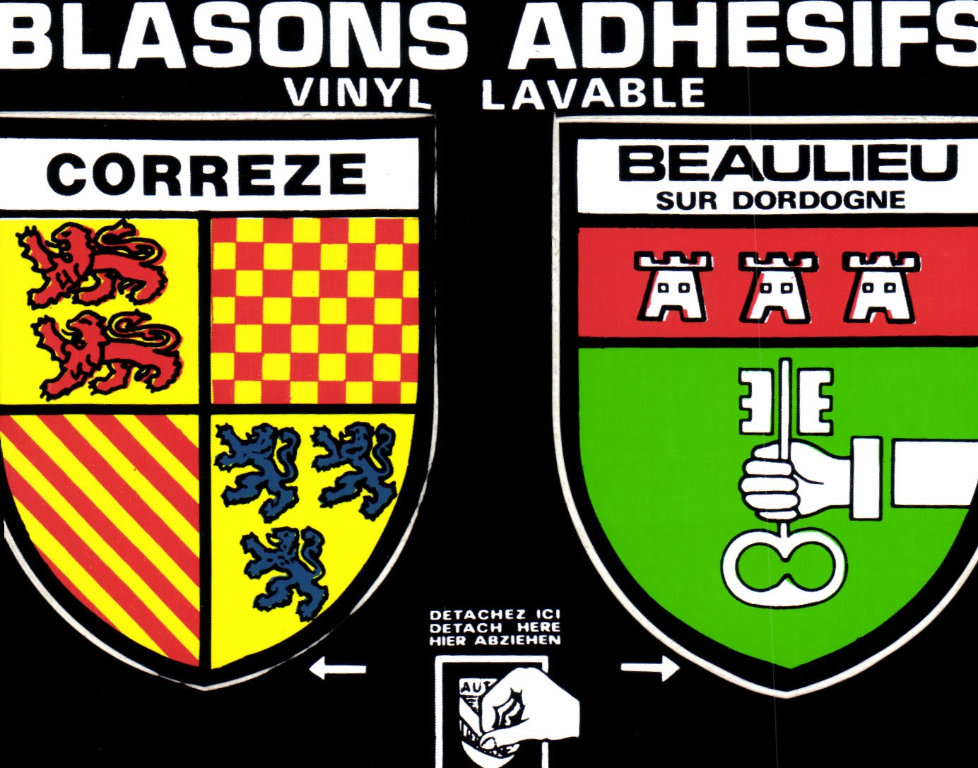 Blasons adhésifs vinyl lavable — Corrèze et Beaulieu sur Dordogne — Éditions CAP. THEOJAC