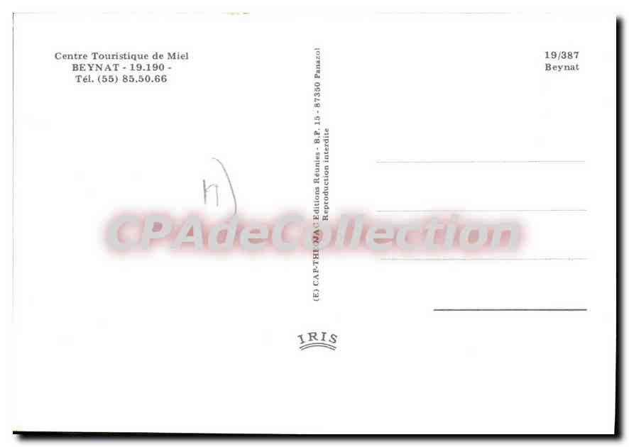 Beynat — Lac de Beynat — Éditeur IRIS, n° 19/387 — Verso