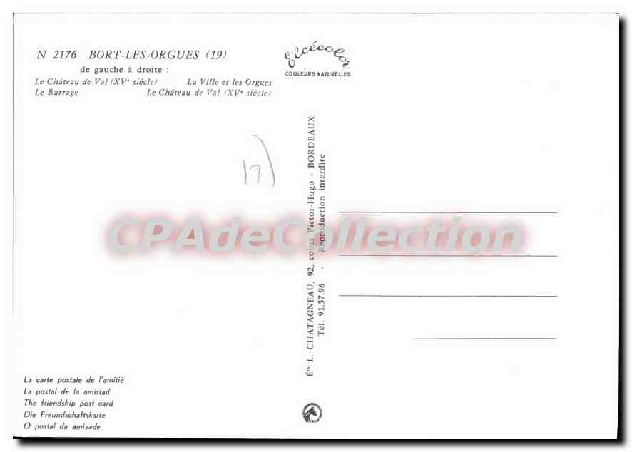 CPSM Bort Les Orgues château barrage — Verso