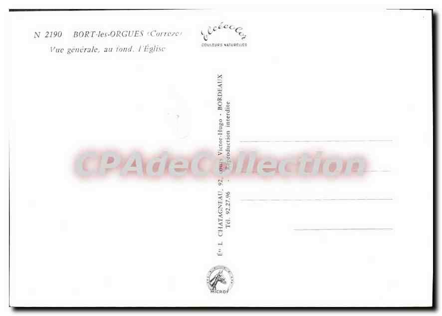 Bort-les-Orgues — vue générale, église au fond — Élécé — Verso