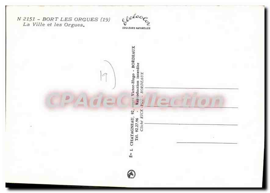 CPSM Bort Les Orgues La Ville — Verso