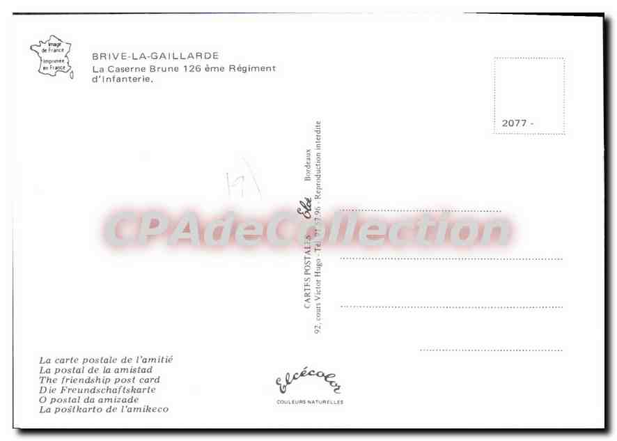 Briève-la-Gaillarde — Caserne du 126ème Régiment d'Infanterie — Éditeur Elcé — Verso