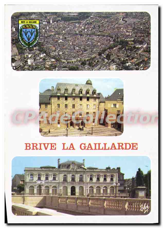 Brive-la-Gaillarde — vue aérienne, Hôtel de Ville, théâtre — Cartes Postales Victor Hugo