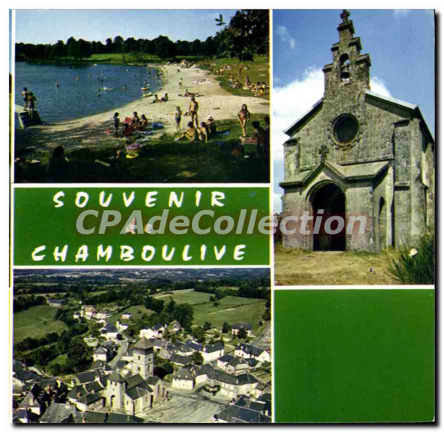 Chamboulive — vue de la baïgnade, église et vue aérienne — CPAdeCollection