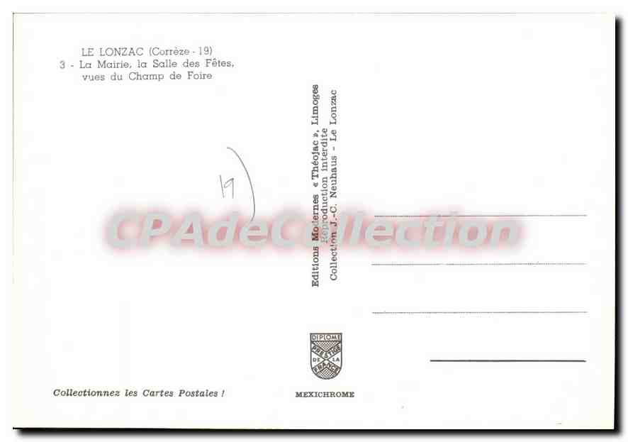 CPSM Le Lonzac La Mairie La Salle Des Fetes champ de foire — Verso