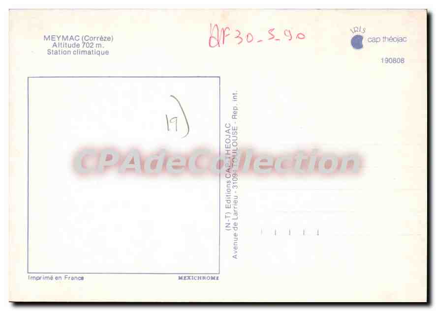 CPSM Meymac Station Climatique — Verso