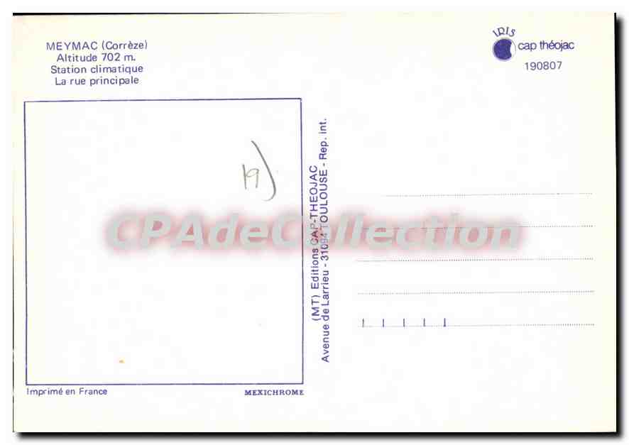 CPSM Meymac Station Climatique La Rue Principale — Verso