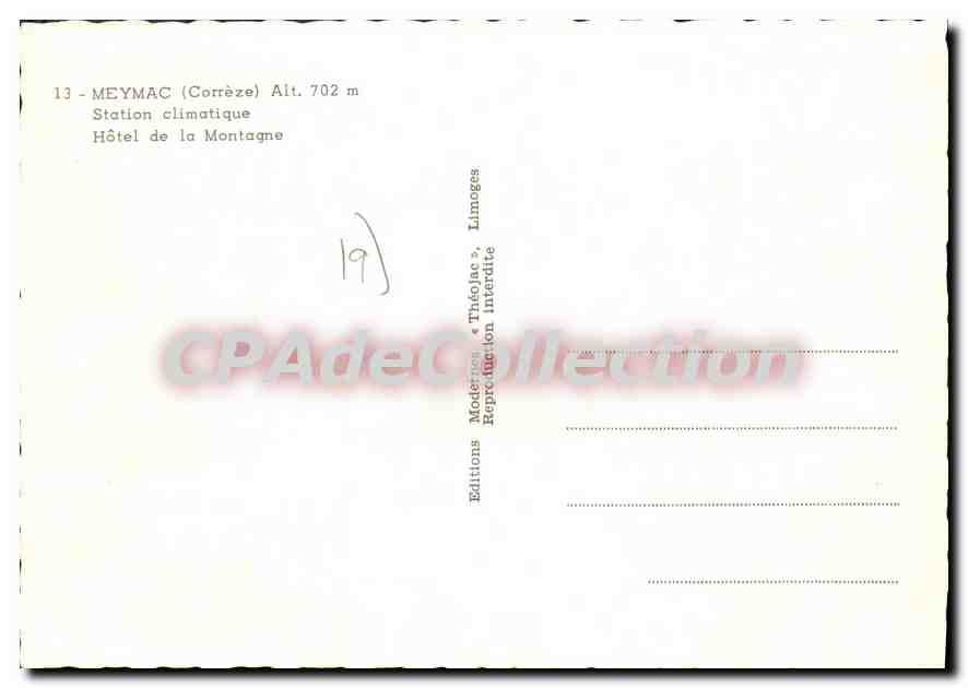 Hôtel de la Montagne — Sejour Montalescen — Éditions Limoges — Verso