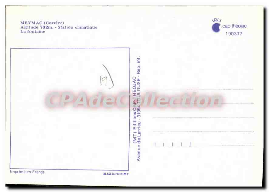 Meymac — La fontaine — Éditions de Larrieu — Verso
