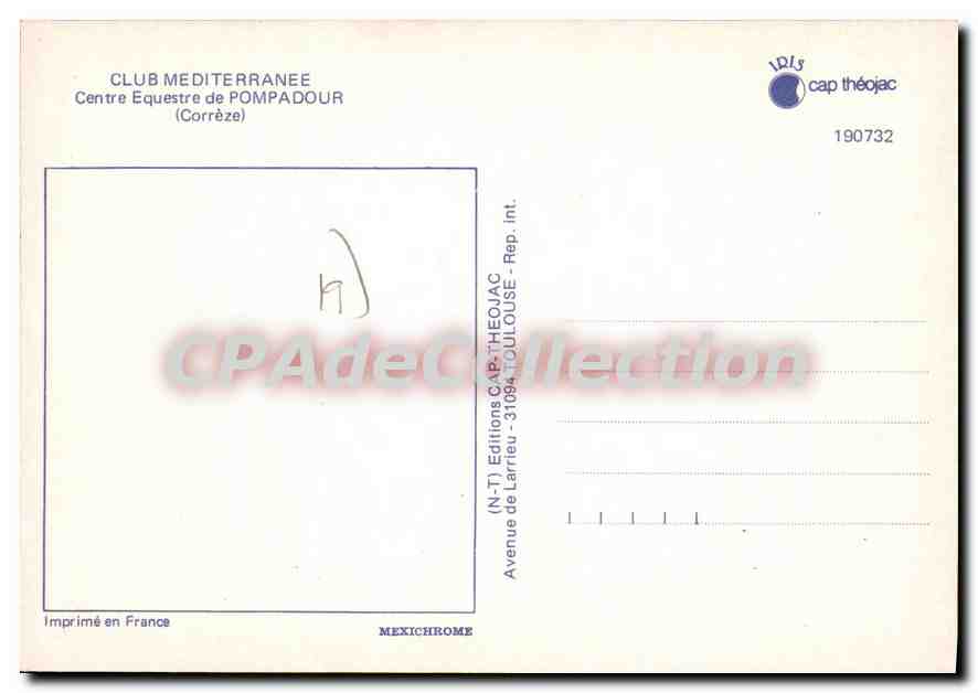 CPSM Club Mediterranee Centre Equestre De Pompadour — Verso