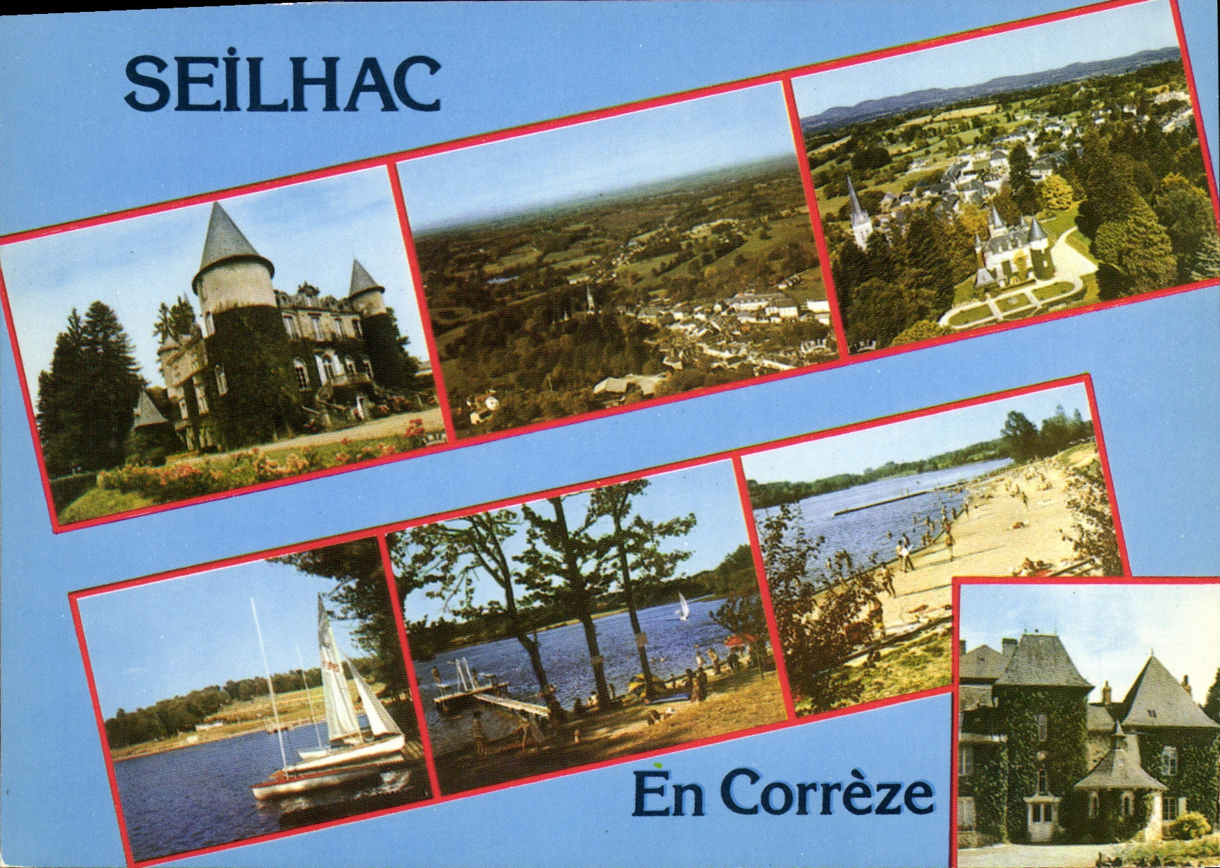 Seilhac — General view, castle, lake, beach — Vintage Postcard/Antique Ansichtskarte